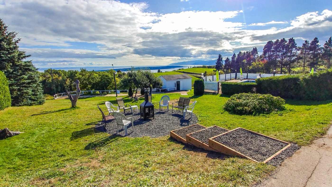 Outdoor fire pit area with view
